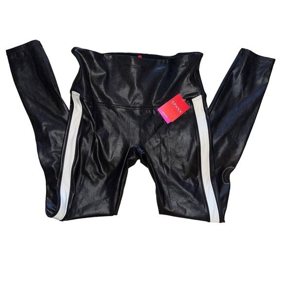 SPANX Faux Leather Leggings for Women Tummy Control with Side Stripe | Size L - Picture 2 of 6